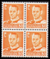 1953. DANMARK. Frederik IX 80 øre In Never Hinged 4-block.  (Michel 337) - JF541099 - Cartas & Documentos