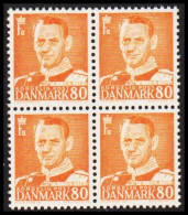 1953. DANMARK. Frederik IX 80 øre In Never Hinged 4-block.  (Michel 337) - JF541100 - Storia Postale