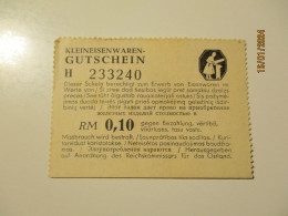 WW II ESTONIA LATVIA LITHUANIA RUSSIA COUPON FOR IRON MATERIALS OSTLAND RM 0.10 KLEINEISENWAREN GUTSCHEIN  , 0 - Estonia