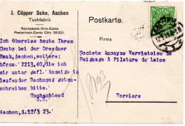 61988 - Deutsches Reich - 1923 - 40M Posthorn EF A Kte AACHEN -> Belgien - Briefe U. Dokumente