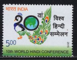 XK0187 India 2015 Hindi Language Conference Peacock 1V MNH - Neufs