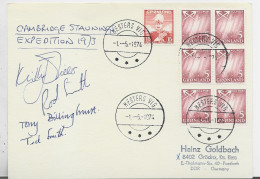 GRONLAND POST CARD MESTERS VIG 1.5.1974 CAMBRIGDE EXPEDITION 1973 + SIGNATURES - Brieven En Documenten