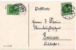 62022 - Deutsches Reich - 1921 - 2@20Pfg Germania A Kte BODENWERDER -> Bremen - Lettres & Documents