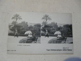 CARTE STEREOSCOPIQUE - Julien DAMOY : Nice - Scène Animée (Jardin Public) - Stereoscope Cards