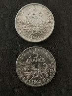 LOT 2 * 5 FRANCS SEMEUSE ARGENT 1960 & 1963 FRANCE / SILVER - 5 Francs