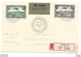91 - 37 - Eneloppe Recommandée Troisième Courrier Aéropostal Diekirch - Bruxelles Le 16 Juillet 1933 - Cartas & Documentos