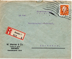 62038 - Deutsches Reich - 1929 - 45Pfg Ebert EF A R-Bf BREMEN -> HANNOVER - Storia Postale