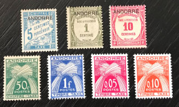 Lot De 7 Timbres Taxes Andorre Français Y&t N° 1,9,10,23,33,42et 43 - Neufs