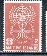 MALDIVES ISLANDS ISOLE MALDIVE BRITISH PROTECTORATE 1962 WHO OMS DRIVE TO EREDICATE MALARIA EREDICATION EMBLEM 2L MNH - Maldives (...-1965)