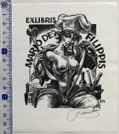 Ex-libris Frank-Ivo Van Damme, Opus 322. Femme Nu Cuisine Chef Vin. Exlibris Van Damme, Opus 322. Girl Nude Cooking Wine - Bookplates