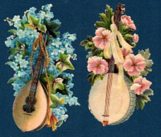 Lot De 2 Découpis Format 7 X 12 Cm. Bouquets Et Instruments De Musique. - Fiori