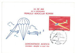 COV 52 - 340 PARACHUTTING, Aviation, Romania  - Cover - Used - 1978 - Parachutting