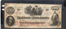 USA - Billet  100 Dollar États Confédérés 1862 TTB/VF P.045 - Valuta Della Confederazione (1861-1864)