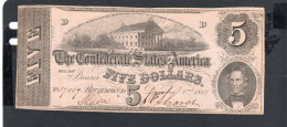 USA - Billet  5 Dollar États Confédérés 1862 TB-/F- P.051 - Divisa Confederada (1861-1864)