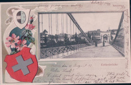 Aarau AG, Kettenbrücke, Armoirie Et Fleurs Cadre Litho Gaufrée (12.8.1902) - Aarau