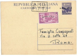 Trieste "A" AMG-FTT 1947 Cart.Postale Democratica L.8 #C2A Soprast.A+B + Risorgimento L.4 Nuova Intestata NON VIAGGIATA - Poststempel