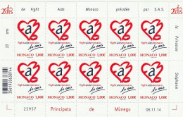 Monaco - 2014 The 10th Anniversary Of Fight AIDS Monaco Sheet ** Mi 3210KB, Un 2969MF, Yt F2951 - Plaatfouten En Curiosa