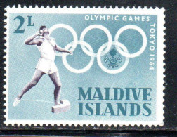 MALDIVES ISLANDS ISOLE MALDIVE BRITISH PROTECTORATE 1964 OLYMPIC GAMES TOKYO SHOT PUT ARMS 2L MH - Malediven (...-1965)