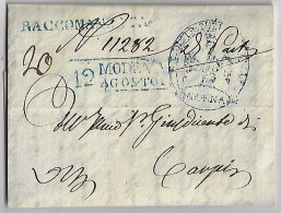 Italy Modena 1847 Fold Cover Registered Sent To Carpi Bollata 25 Cents Eagle Cancel Paper With Watermark - Modena