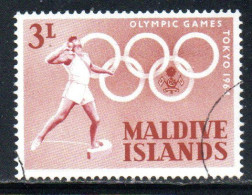 MALDIVES ISLANDS ISOLE MALDIVE BRITISH PROTECTORATE 1964 OLYMPIC GAMES TOKYO SHOT PUT ARMS 3L MH - Maldive (...-1965)