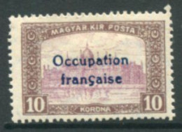 ARAD (French Occupation) 1919 Overprint On Parliament 10 Kr. MH / *.  Michel  25 - Non Classés