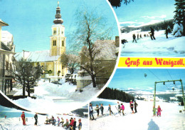 WENIGZELL, HARTBERG, MULTIPLE VIEWS, ARCHITECTURE, CHURCH, TOWER WITH CLOCK, CHILDREN, SKI RESORT, CAR,AUSTRIA, POSTCARD - Hartberg