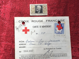 Croix Rouge Française-carte +2 Timbre Cotisation Adhèrent 1965-R.V Red Cross-Vignette-Erinnophilie-Stamp-Viñeta-Bollo - Croix Rouge