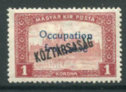 ARAD (French Occupation) 1919 Overprint On Parliament KÖZTARSASAG 1 Kr  LHM/ *.  Michel 38 - Sin Clasificación