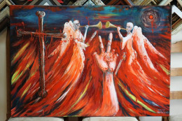 Large Format Oil Painting Victory Gesture In War By Vacys Motuzas - Olii