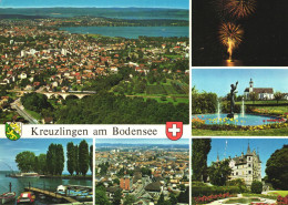 KREUZLINGEN, BODENSEE, MULTIPLE VIEWS, ARCHITECTURE, PORT, BOATS, PARK, FIREWORKS, FOUNTAIN,STATUE,SWITZERLAND, POSTCARD - Kreuzlingen