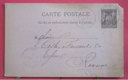 Entier Postal Type Sage - De Roubaix à Roanne - 1889 - Voorloper Kaarten