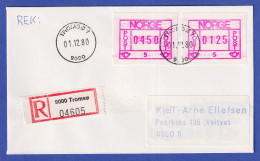 Norwegen / Norge Frama-ATM 1978 Aut.-Nr. 5  Werte 0125 Und 0450 Auf R-Brief  - Machine Labels [ATM]