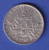 Frankreich Silbermünze 5 Francs Säende Marianne 1962 - Other & Unclassified