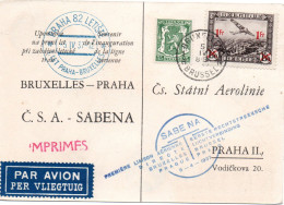 BELGIQUE -- Carte Postale --5.IV.1937 -- BRUXELLES - PRAHA -- C.S.A - SABENA - Documents Commémoratifs