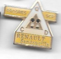Pin's  Triangulaire  Ville, Automobiles  RENAULT  SANDOUVILLE, PROGRÈS  S C P, C Q D  ( 76 ) - Renault