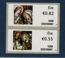 EIRE Ireland Irlande, **, Yv 21, 22, Vignettes Adhésives De Distributeur, Noël 2010, Détails De Vitraux De Roscommon, - Franking Labels