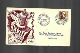 FERIA MUESTRARIO VALENCIA VIAJADA VALENCIA BARCELONA 1950 MATASELLO ESPECIAL CONMEMORATIVO LETTRE COVER - Souvenirbögen