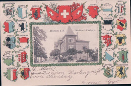 Affoltern A. Albis, Kurhaus Lilienberg, Armoiries Des Cantons, Cadre Litho Gaufrée (4.8.1905) - Affoltern Am Albis