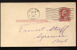 UY9m-4 Postal Card CHICAGO Lincoln NE - Syracuse NE 1921 MISSENT TO LOUP CITY NE - 1901-20