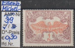 1902 - BELGIEN - EisenbahnPM "Geflügeltes Rad" 1 Fr Lilabraun/orange  - ** Postfrisch - S.Scan (Eisenb.PM 39o Be) - Mint