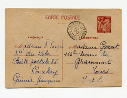 !!! ENTIER POSTAL IRIS DE CONAKRY - GUINEE DE 1942 POUR TOURS - Storia Postale