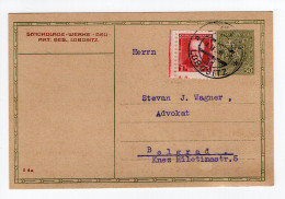 1930. CZECHOSLOVAKIA,LOBOSITZ,DELI CHOCOLATE FACTORY,STATIONERY CARD,USED TO BELGRADE,YUGOSLAVIA - Ansichtskarten