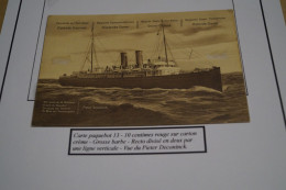 Carte Paquebot 1910, Le Jan Breydel,timbre Oblitéré 10 C. Rouge,grosse Barbe ,état Neuf Pour Collection - Passagiersschepen