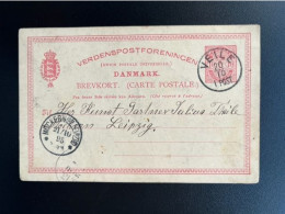 DENMARK DANMARK 1895 POSTCARD VEILE TO MOCKERN BZ LEIPZIG 20-10-1895 DENEMARKEN - Interi Postali