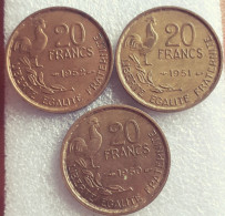 FRANKRIJK ;3 X 20 FRANCS 1950-1951-1952 G GUIRAUD 4 Plumes KM 917.1 In XF+ To UNC ! - 20 Francs