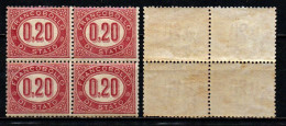 ITALIA REGNO - 1875 - CIFRA IN UN OVALE - VALORE DA 0,20 C.- LACCA SCURO - QUARTINA - MNH - Officials