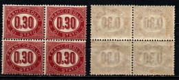 ITALIA REGNO - 1875 - CIFRA IN UN OVALE - VALORE DA 0,30 C.- LACCA SCURO - QUARTINA - MNH - Oficiales