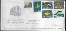 San Marino. Stamps Sc. 633, 643-647 On Letter From Hotel Metropolitan, Sent From Republica Di San Marino  To Germany. - Covers & Documents