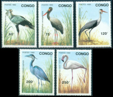 1992 Secretarybird,stork,crane,heron,Greater Flamingo,Congo,M.1320,MNH - Aves Gruiformes (Grullas)