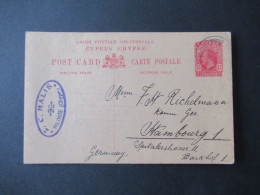 GB Kolonie Zypern / Ganzsache Cyprus (Chypre) Abs. Stempel Z.C. Malis Nicosie Nach Hamburg Gesendet / Bedarf! - Zypern (...-1960)